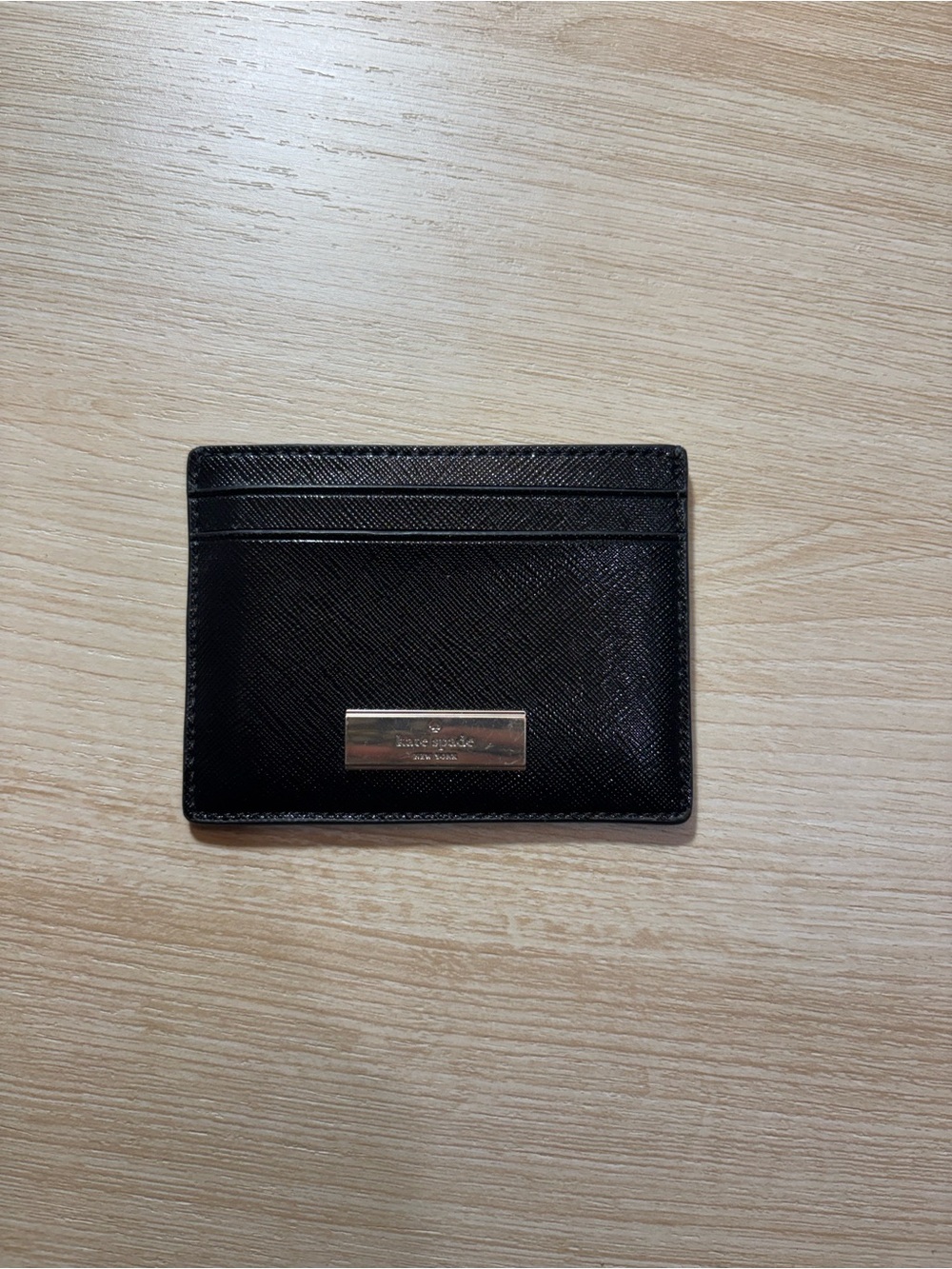 kate spade Black Saffiano Card Case with Metal Logo Plate